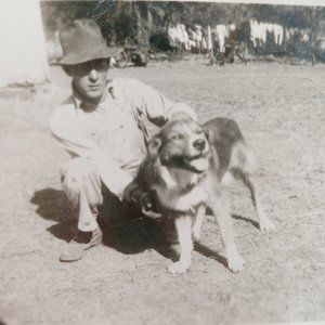 Farmer With Dog Photo Photograph Black White Picture 1960s 1950s Found Art